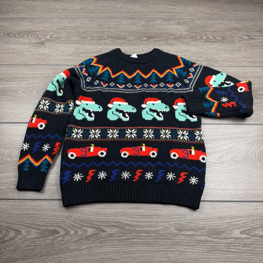 Hanna Andersson Kids Sweater Dinosaur Race Car Christmas Navy Blue 8 - Picture 2 of 8